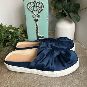 Metaphor Blue Satin Slip On Slide Sneakers. Size 10